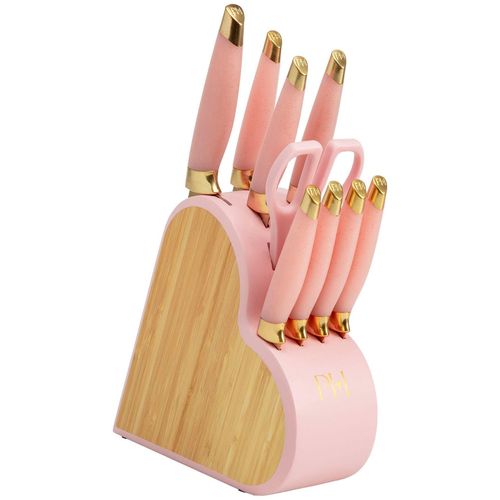Messerblock PARIS HILTON "Paris Hilton, Messerblock-Set in Herzform", beige (pink, goldfarben, braun), B:28,50cm H:37,00cm, Messerblöcke, Messerblock, mit Küchenmesser, Kochmesser, Steakmesser und Schälmesser
