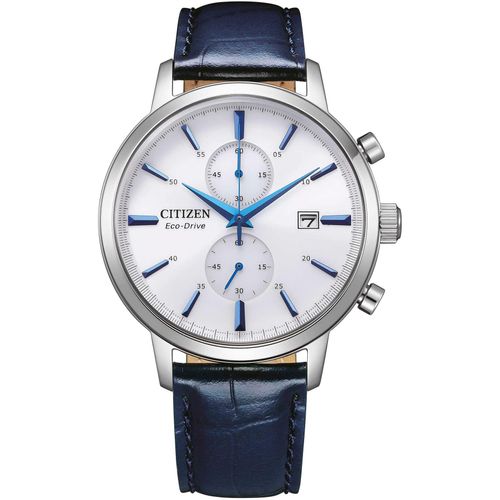 Chronograph CITIZEN, blau (dunkelblau), Armbanduhren, Herren, Armbanduhr, Herrenuhr, Solar, Stoppfunktion, Lederarmband