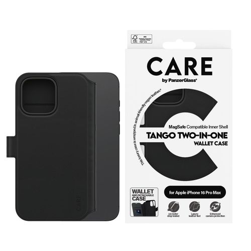 CARE BY PANZERGLASS Handyhülle "Case Feature Tango 2-in-1 Wallet Case Apple iPhone 16 Pro Max", schwarz, B:11cm H:2,6cm T:19,6cm, Hüllen, Backcover, Schutzhülle, Handyschutzhülle, Case, Schutzcase, stoßfest