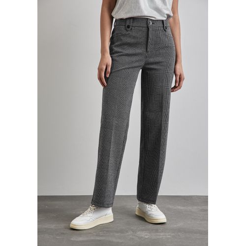 Stoffhose STREET ONE, Damen, Gr. 44, Länge 30, schwarz, Stoff, 70% Polyester, 26% Viskose, 4% Elasthan, kariert, casual, straight fit lang, Hosen, High Waist