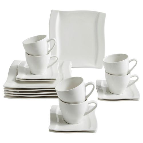 Novel Kaffeeservice Swing , Weiß , Keramik , 18-teilig , Wellen , 220 ml,220 ml , Lfgb , Essen & Trinken, Geschirr, Geschirr-Sets, Kaffeeservice