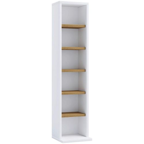 Mid.you Cd-Regal Elementa , Weiß, Honigeiche , Holzwerkstoff , 5 Fächer , 21x92x20 cm , Wohnzimmer, Regale, CD & DVD-Regale