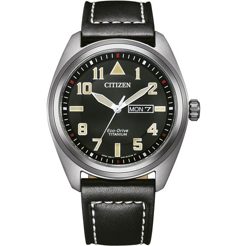 Solaruhr CITIZEN, schwarz, Armbanduhren, Herren, Armbanduhr, Herrenuhr, Titan, Datum, Lederarmband