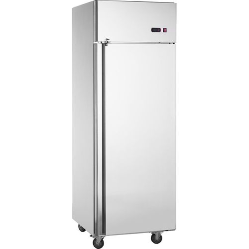 SucceBuy Gewerbekühlschrank 20,12 Kubikfuß, Kühlschrank mit Einzeltür. Edelstahl, automatische Abtaufunktion, 3 Ablagen. Temperaturregelung von 28,4 bis 46,4 °F, 4 Räder für Mobilität.