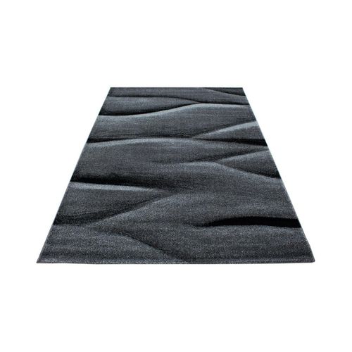Stilvoller Designer-Kurzflorteppich mit Wellenmuster in Schwarz und Grau