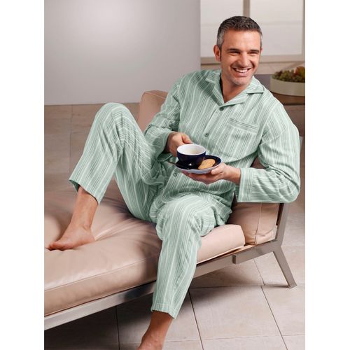 Schlafanzug COMTE, Herren, Gr. 44/46, grün (grün, gestreift), 100% Baumwolle, Langarm, Homewear-Sets