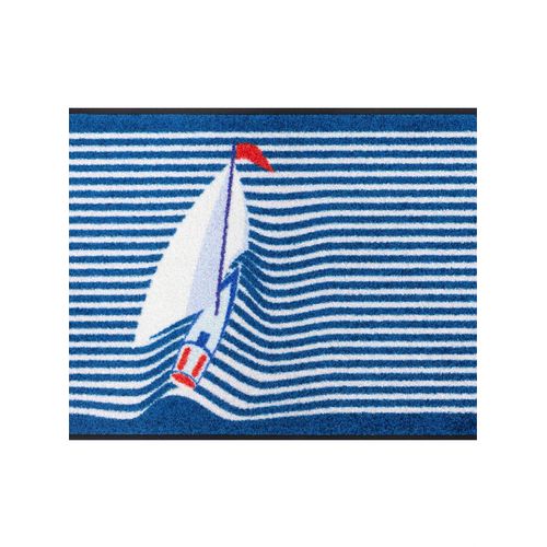 Fußmatte, blau (blau, weiß), B:50cm H:7mm L:75cm, Polyamid, Kunstfaser, Teppiche