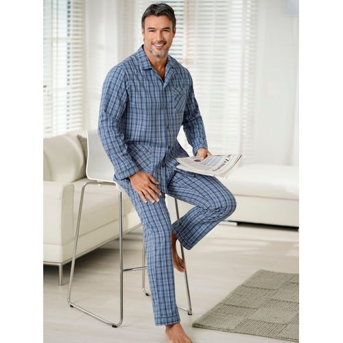 Schlafanzug KINGS CLUB, Herren, Gr. 44/46, blau (blau, kariert), 100% Baumwolle, Langarm, Homewear-Sets