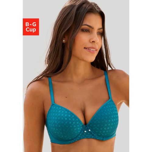 Schalen-BH LASCANA, Damen, Gr. 80, Cup F, grün, Spitze, Obermaterial: 86% Polyamid, 14% Elasthan, klassisch, BHs, mit Spitze über nahtlosen Cups, auf Formbügel, Dessous