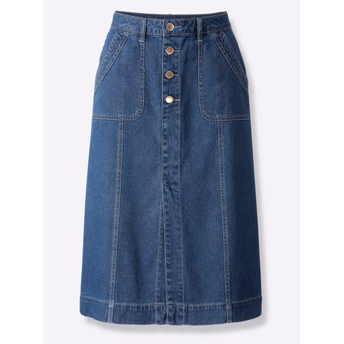 Jeansrock INSPIRATIONEN, Damen, Gr. 48, blau (blau, stone, washed), 100% Baumwolle, unifarben, wadenlang, Röcke