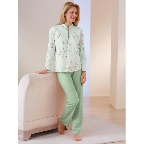 Schlafanzug WÄSCHEPUR, Damen, Gr. 40/42, grün (lindgrün), 100% Baumwolle, Langarm, Homewear-Sets