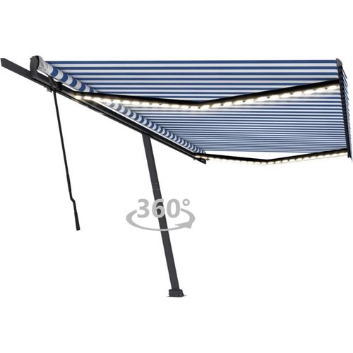 Markise Manuell Einziehbar mit LED 500x300 cm Blau und Weiß 3069781