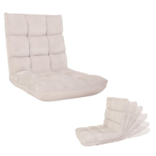 Bodensessel MCW-N43, Relaxsessel Bodenkissen Klappsessel 6 Relaxpositionen, stabiles Gestell Samt ~ creme-grau