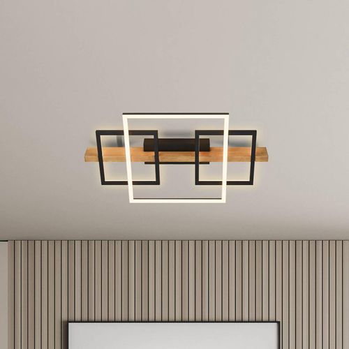 LED-Deckenleuchte Cadre, 3000K, 55cm, schwarz, Holz