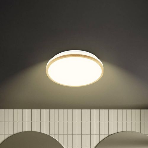 LED-Deckenleuchte Acorus, Ø 28 cm, weiß/holzfarben, IP44