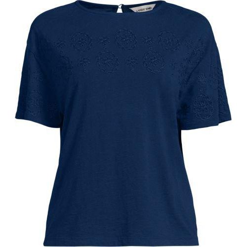 Flammgarn-Shirt mit Stickereien, Damen,  Blau, Baumwolle, by Lands' End