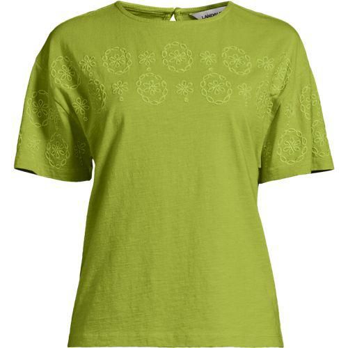 Flammgarn-Shirt mit Stickereien, Damen,  Grün, Baumwolle, by Lands' End