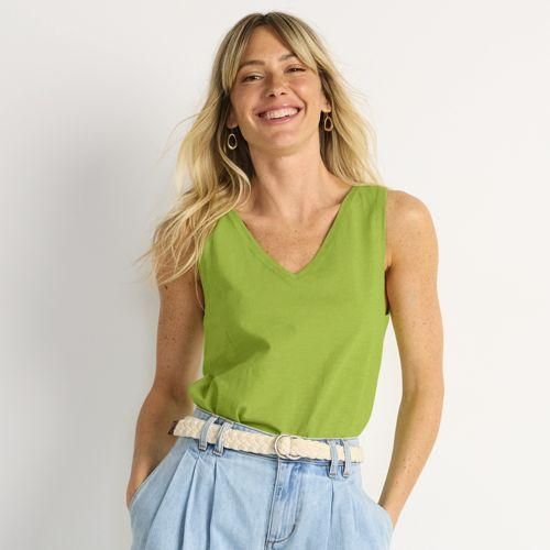 Baumwolltop aus Flammgarn, Damen,  Grün, Baumwolle, by Lands' End