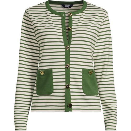 Feinstrick-Cardigan, Damen,  Grün, Polyester/Viskose/Polyester-Mischung, by Lands' End