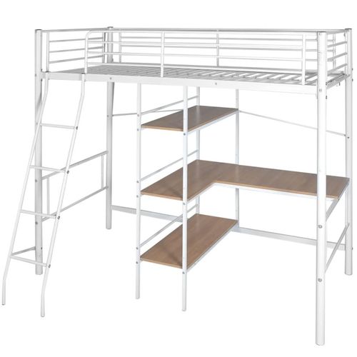 Prolenta Premium - Hochbett mit Schreibtisch Weiß & Braun Metall 90×200 cm