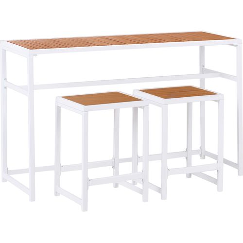 BELIANI Gartenmöbel Set Weiß Stahl u. Kunstholz Industrie Design Hochtisch 150x50 cm mit 2 Stühlen Terrasse Gartenausstattung Kücheninsel mit Hockern