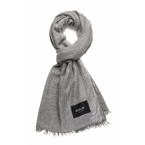 Schal REPLAY, Damen, schwarz (washed schwarz), Materialmix, casual, Modetücher, mit ausgefransten Kanten