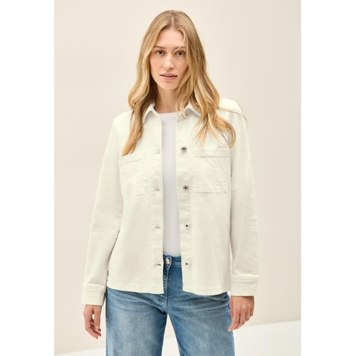 Kurzjacke CECIL, Damen, Gr. XS (36), beige (light beige), Web, 81% Baumwolle, 17% Polyester, 2% Elasthan, unifarben, casual, normal normal, V-Ausschnitt, Langarm Bündchen, Jacken, aus softem Materialmix