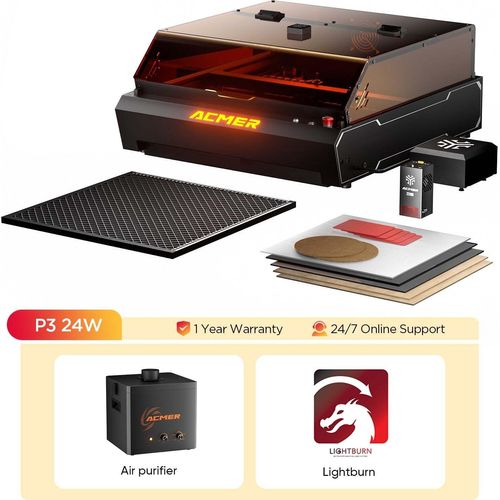 3ddruckboss Laser ACMER P3 Dual-Lasergravurmaschine, 10W Diode + 2W Infrarot / P3 + Rotationskit + Erhöhung + Lightburn Lizenz