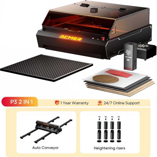 3ddruckboss Laser ACMER P3 Dual-Lasergravurmaschine, 10W Diode + 2W Infrarot / P3 + Automatikförderer + Erhöhung