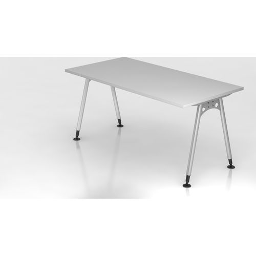 Schreibtisch A-Serie | inkl. Kabelwanne | A-Fuß | höheneinstellbar, Größe Tischplatte:160 x 80 cm, Farbe Tischplatte:Grau