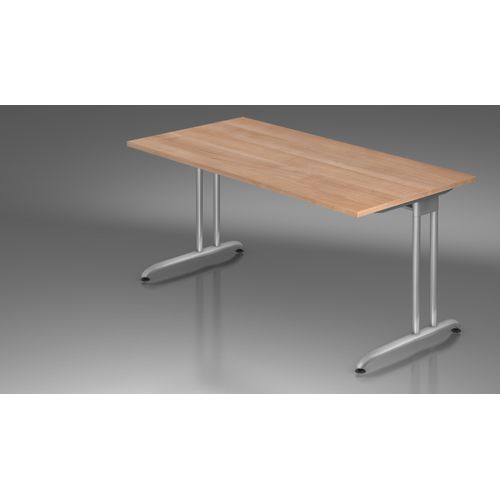 Schreibtisch B-Serie | C-Fuß | inkl. Kabelwanne, Größe Tischplatte:160 x 80 cm, Farbe Tischplatte:Nussbaum