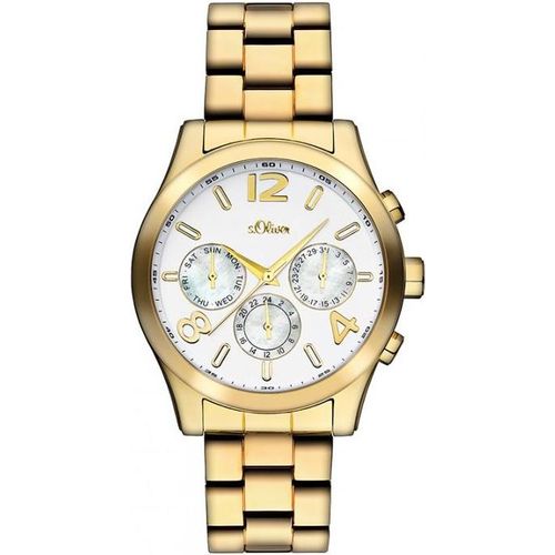S.Oliver Damen Multifunktionsuhr Edelstahl IP Gold SO-2393-MM