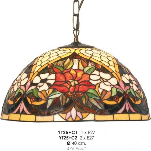 Casa Padrino Tiffany Pendelleuchte Ø 40 cm - Handgefertigte Tiffany Hängeleuchte, Anzahl Fassungen:2-Flammig