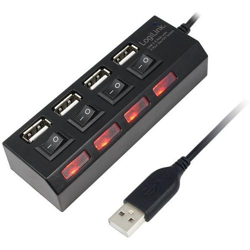 USB 2.0 HUB, 4-Port, mit ein/aus Schalter, schwarz, LogiLink® [UA0128]
