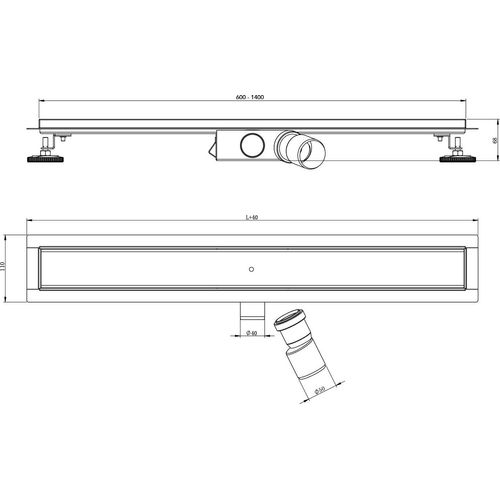 Profi Duschrinne Befliesbar 2in1 60-140cm Edelstahl SU 316, Maße:90cm