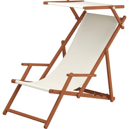 Sonnenliege weiß Liegestuhl Sonnendach Gartenliege Deckchair Holz Gartenmöbel Buche 10-303 S