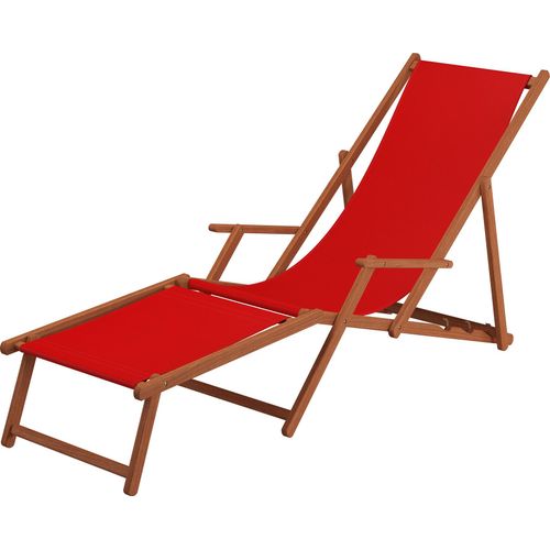 Sonnenliege Liegestuhl rot Fußteil Gartenliege Holz Deckchair Strandstuhl Gartenmöbel 10-308 F