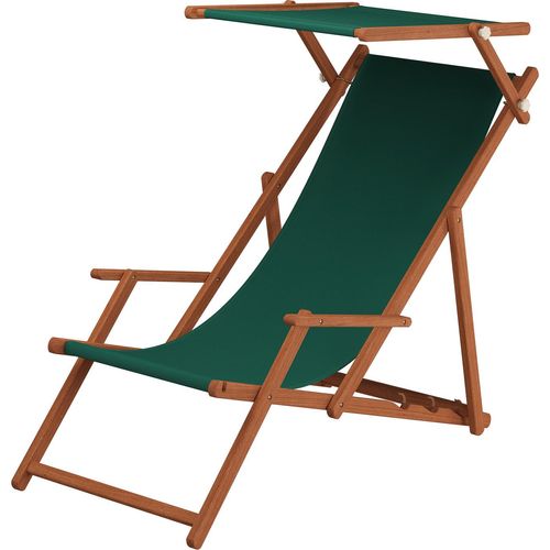 Sonnenliege grün Liegestuhl Sonnendach Gartenliege Deckchair Holz Gartenmöbel Buche 10-304 S