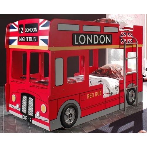 London Etagenbett 90x200 cm Autobett Rot, Matratze:Ohne