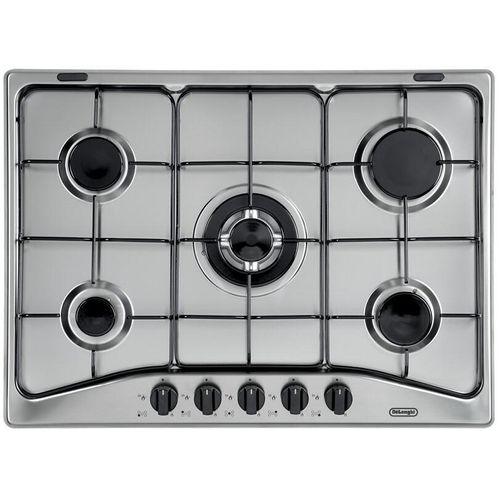 De Longhi YAF57ASV Einbau-Gaskochfeld, 5 Brenner, Schwarz/Silber