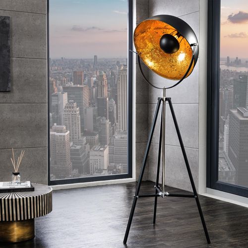 Industrial Stehlampe BIG STUDIO 160cm schwarz Blattgold-Optik Stehleuchte Wohnzimmer