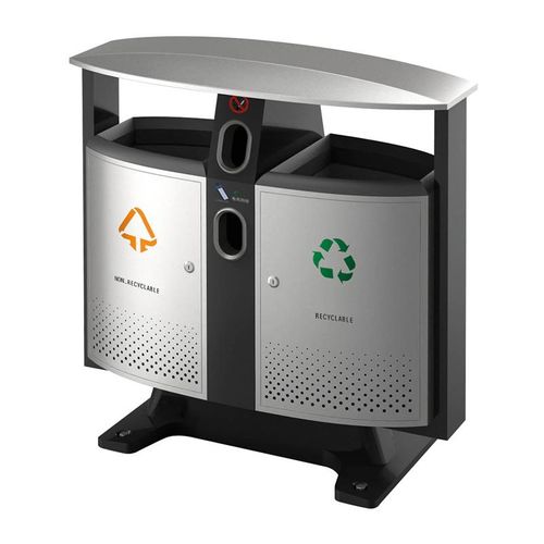 Abfallbehälter Abfalltrennung Batterien Fach Aluminium grau schwarz (31650408)