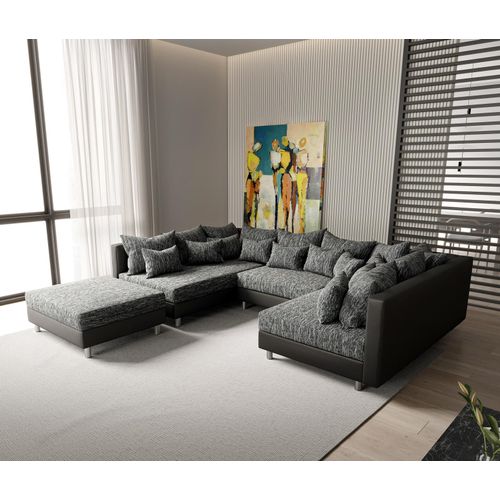 DELIFE Wohnlandschaft Clovis Schwarz Modulsofa mit Hocker