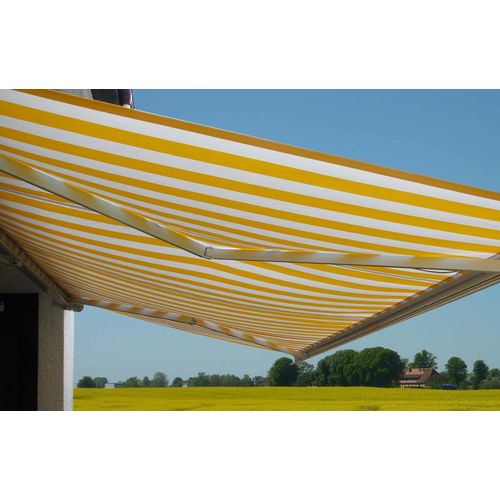 Elektrische Kassettenmarkise T123, Markise Vollkassette 4,5x3m Polyester Gelb/Weiß