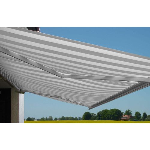 Elektrische Kassettenmarkise T122, Markise Vollkassette 4x3m Acryl Grau/Weiß