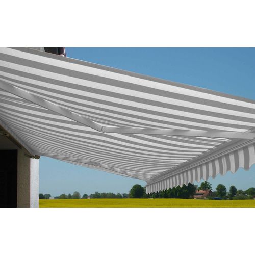 Elektrische Kassetten-Markise T123, Vollkassette Volant 4,5x3m Acryl Grau/Weiß