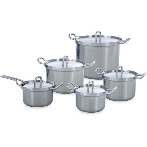BK Q-Linair Master Edelstahl-Kochgeschirrset, 5-teiliges Topfset für alle Herdarten, inklusive Induktion, spülmaschinenfest, ofenfest bis 230°C, mit sicherem Ausgießsystem