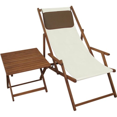 Liegestuhl weiß Gartenliege Kissen Tisch Sonnenliege Holz Gartenstuhl Massivholzmöbel 10-303TKD