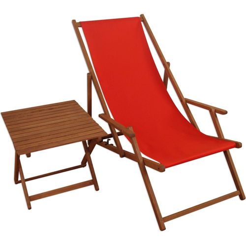 Liegestuhl rot Gartenliege Tisch Deckchair Buche Sonnenliege Gartenstuhl Massivholzmöbel 10-308T