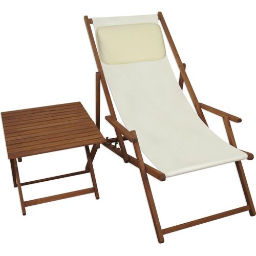 Liegestuhl weiß Gartenliege Kissen Tisch Sonnenliege Holz Gartenstuhl Massivholzmöbel 10-303TKH